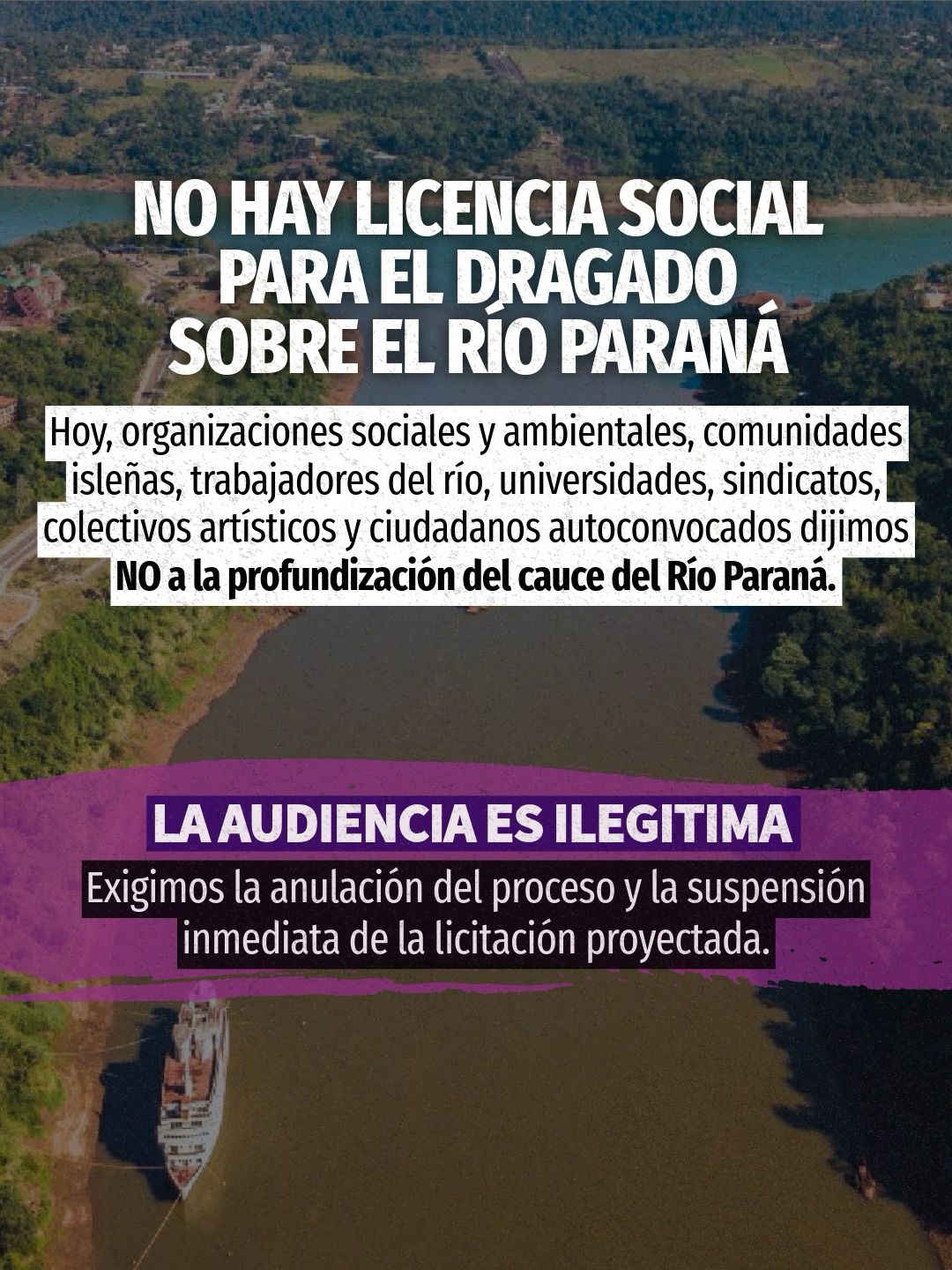 Masivo y contundente rechazo popular al intento de legitimar las obras sobre el Río Paraná para convertirlo en “hidrovía”